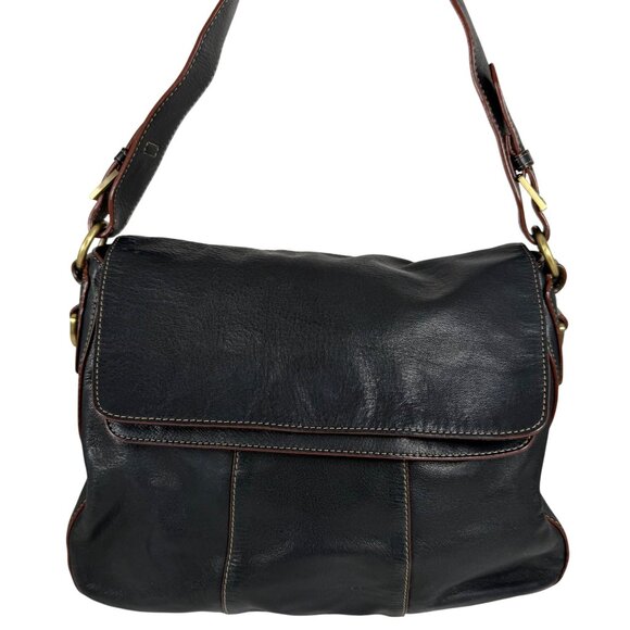 VTG ETIENNE AIGNER Black Leather Double Flap Fold Top Buckle Straps Shoulder Bag - Picture 1 of 15